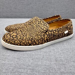 Sanuk Leopard Print Brown Canvas Moc Toe Slip On Casual Loafers Womens Size 10